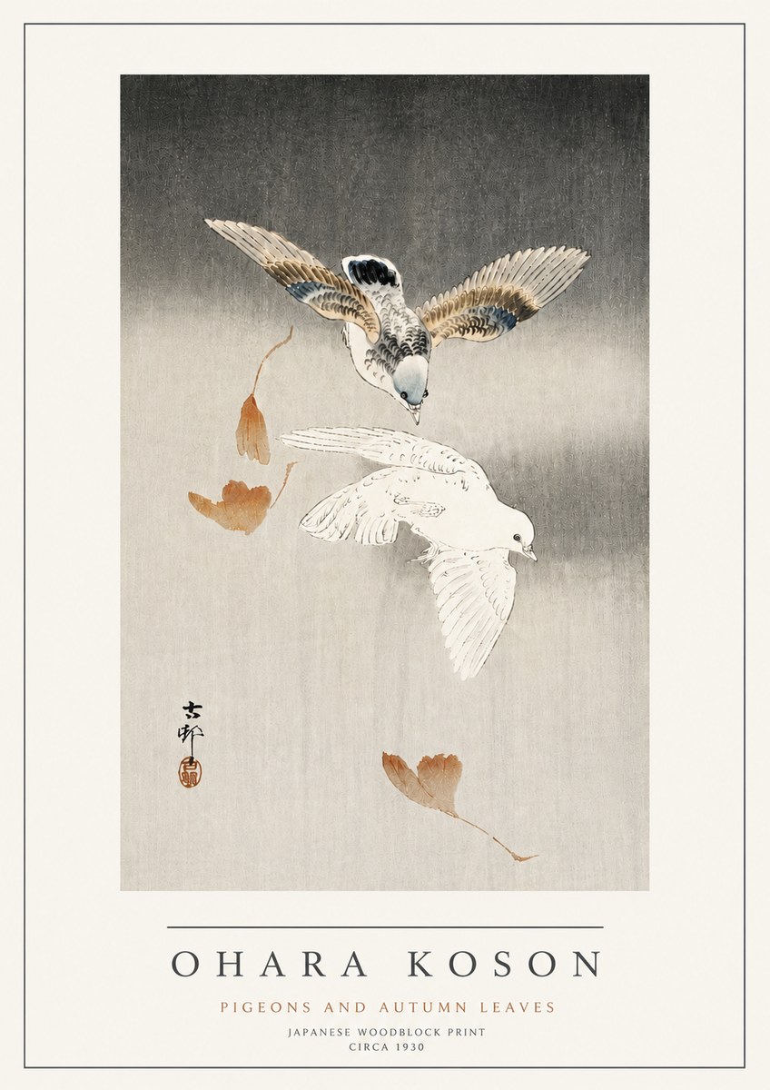 Ohara Koson Pigeons and Autumn Leaves No4 - Poszter