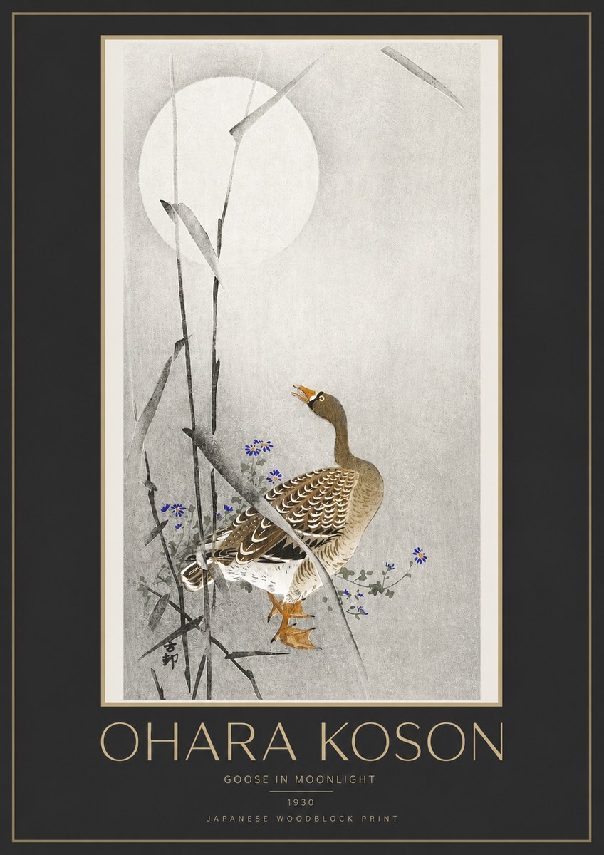 Ohara Koson Goose in Moonlight No3 - Poszter