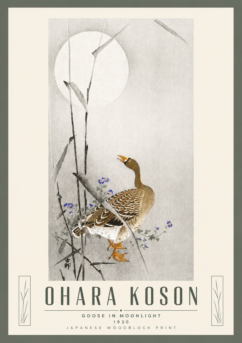 Ohara Koson Goose in Moonlight No5 - Poszter