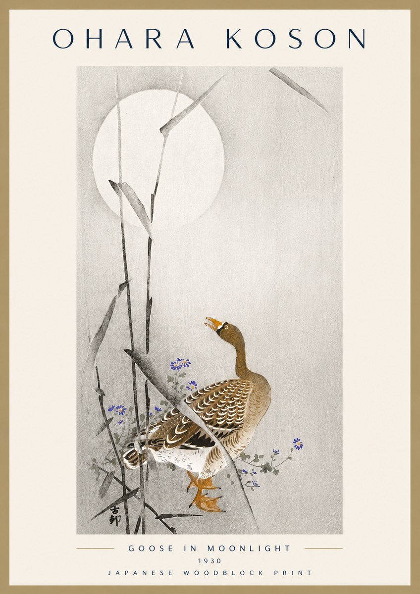 Ohara Koson Goose in Moonlight No6 - Poszter