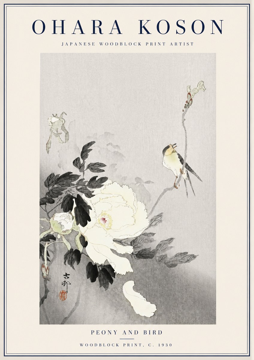 Ohara Koson Peony and Bird No3 - Poszter
