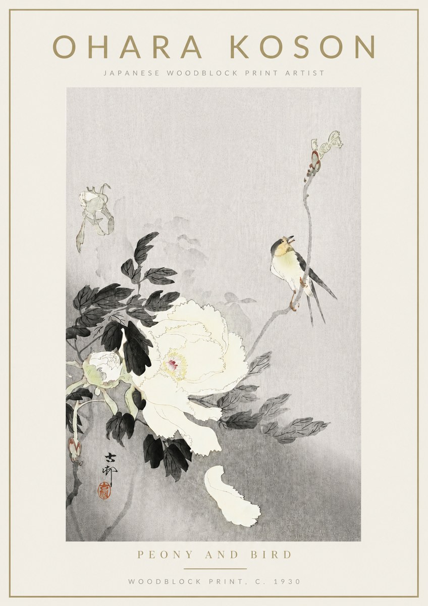 Ohara Koson Peony and Bird No4 - Poszter