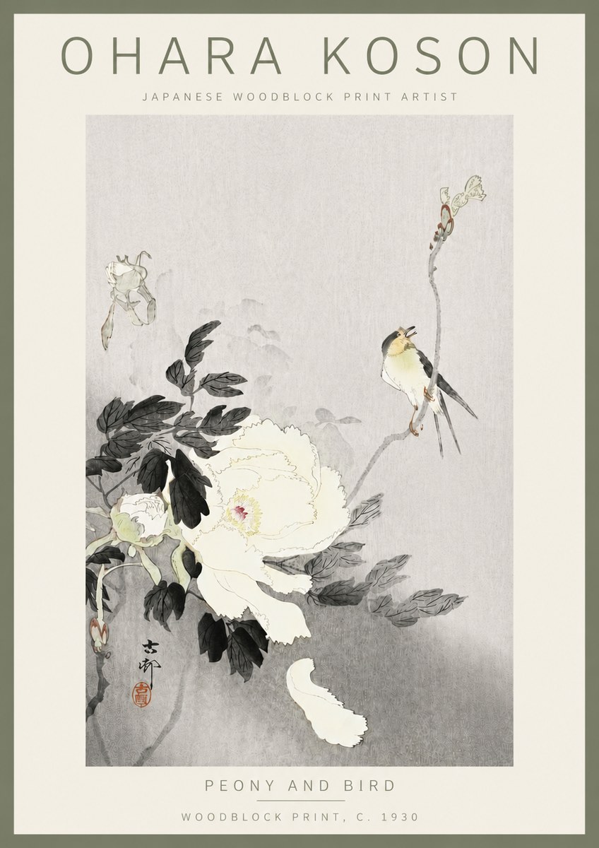 Ohara Koson Peony and Bird No5 - Poszter