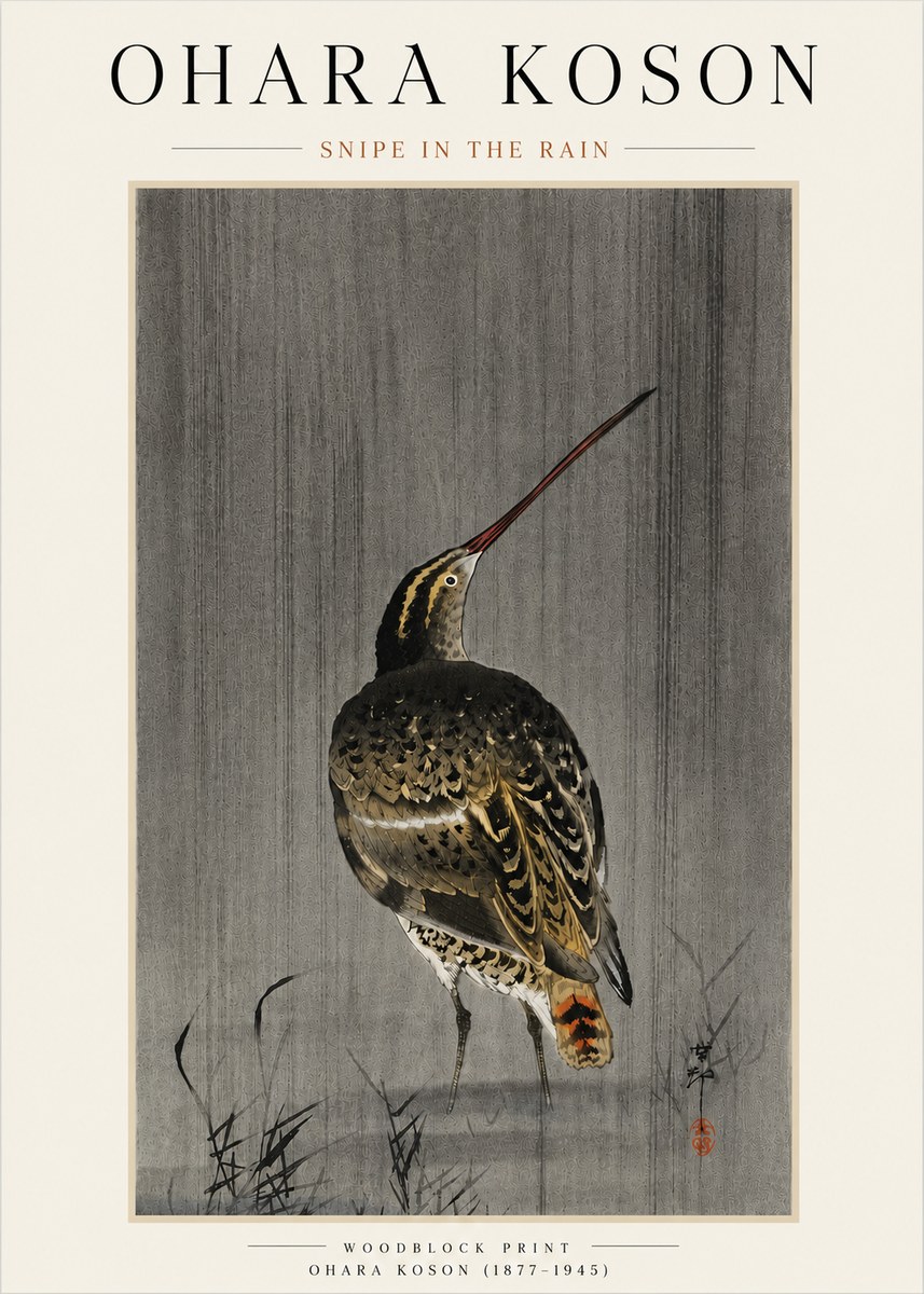 Ohara Koson Snipe in the Rain No4 - Poszter