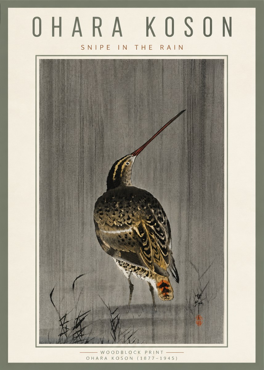 Ohara Koson Snipe in the Rain No6 - Poszter