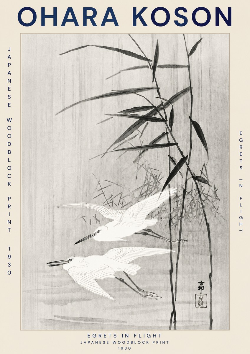 Ohara Koson Two Herons and Reeds No3 - Poszter