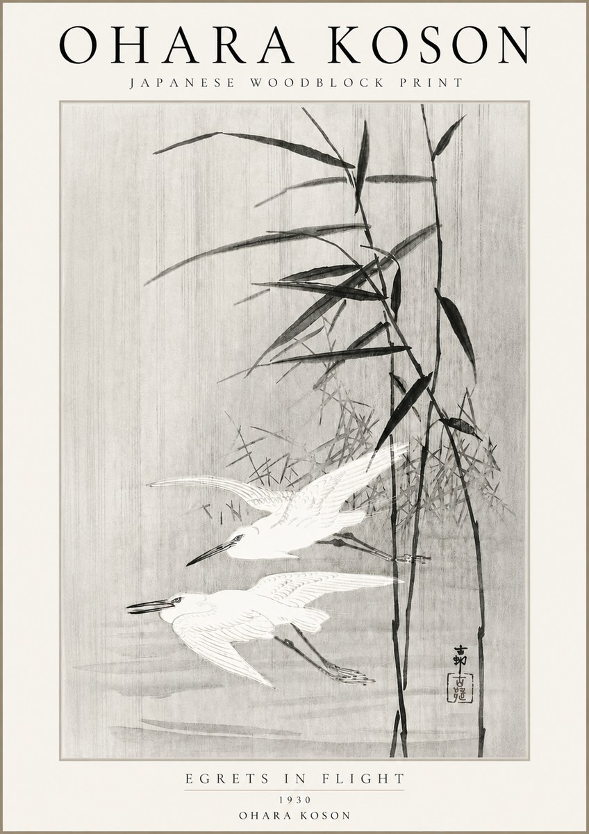Ohara Koson Two Herons and Reeds No4 - Poszter