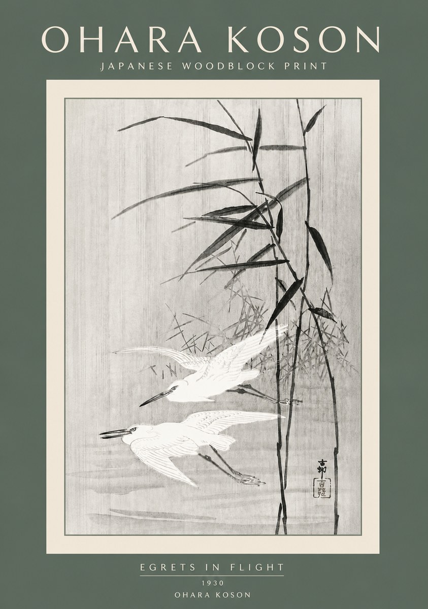 Ohara Koson Two Herons and Reeds No5 - Poszter