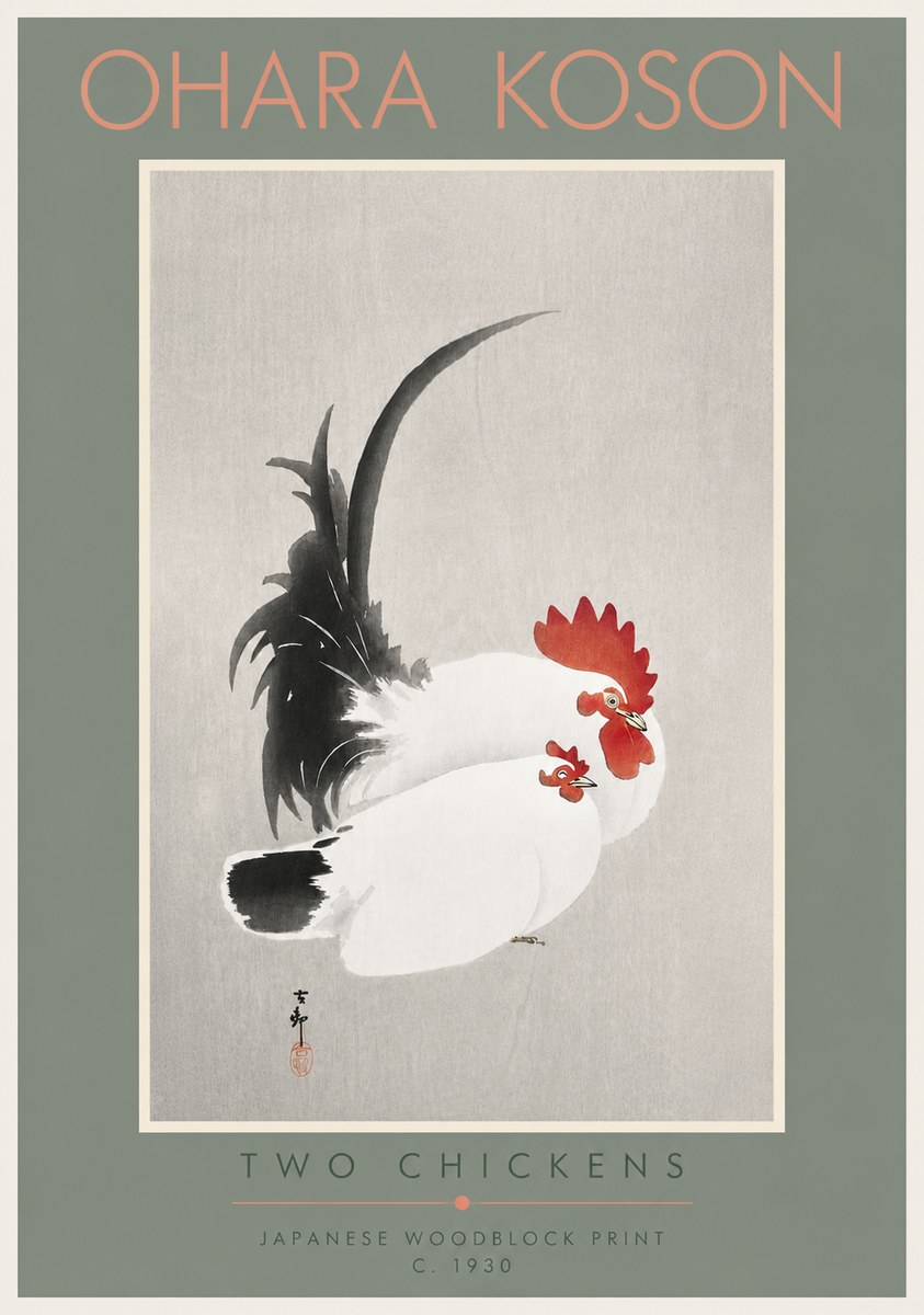 Ohara Koson Two Chickens No4 - Poszter