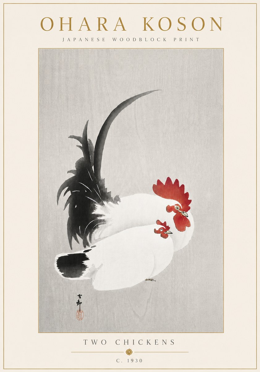 Ohara Koson Two Chickens No6 - Poszter