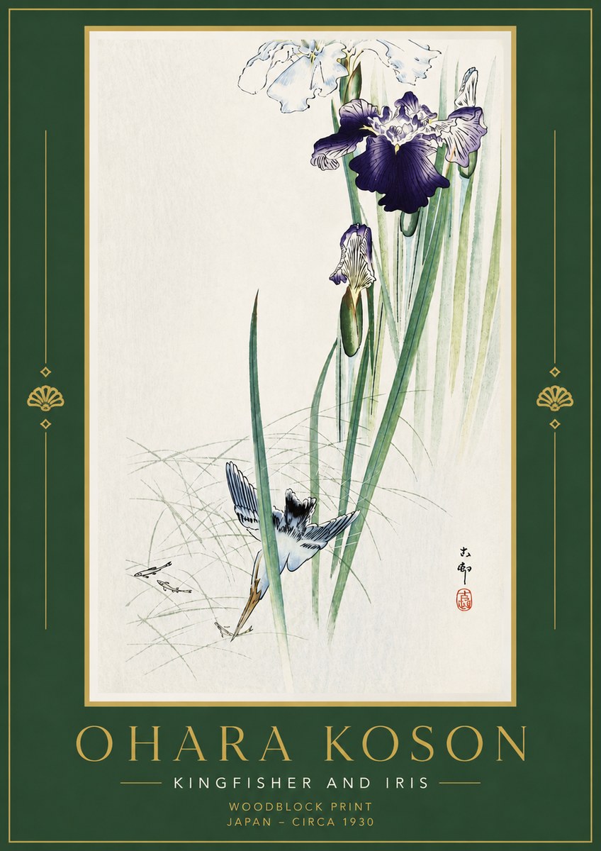Ohara Koson Kingfisher and Iris No6 - Poszter