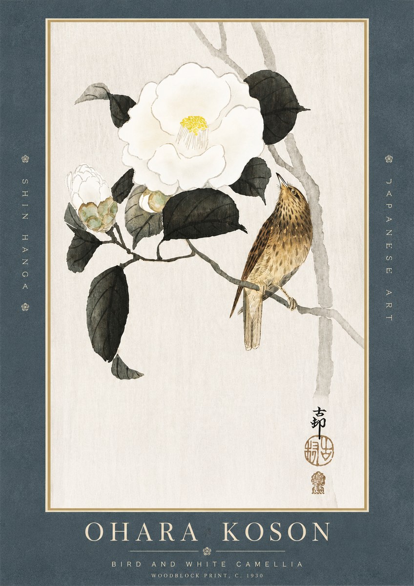 Ohara Koson Bird and White Camellia No3 - Poszter