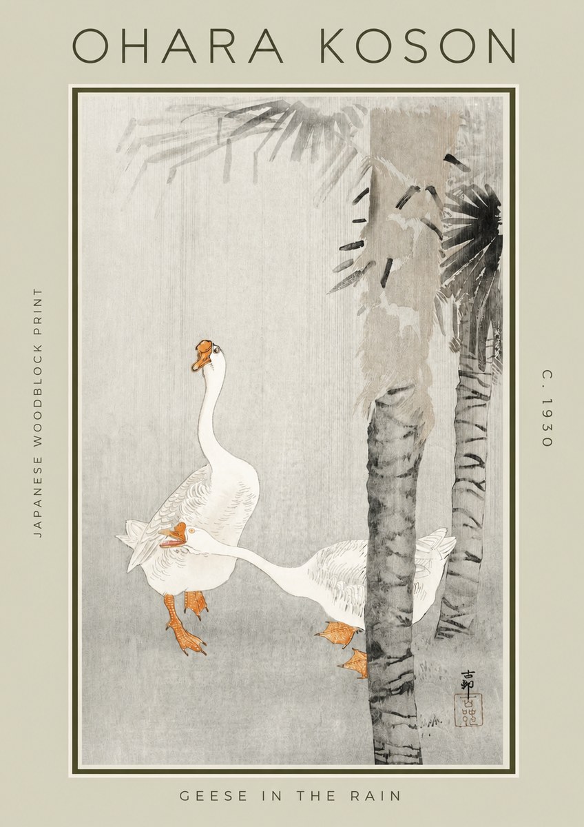 Ohara Koson Geese in the Rain No2 - Poszter