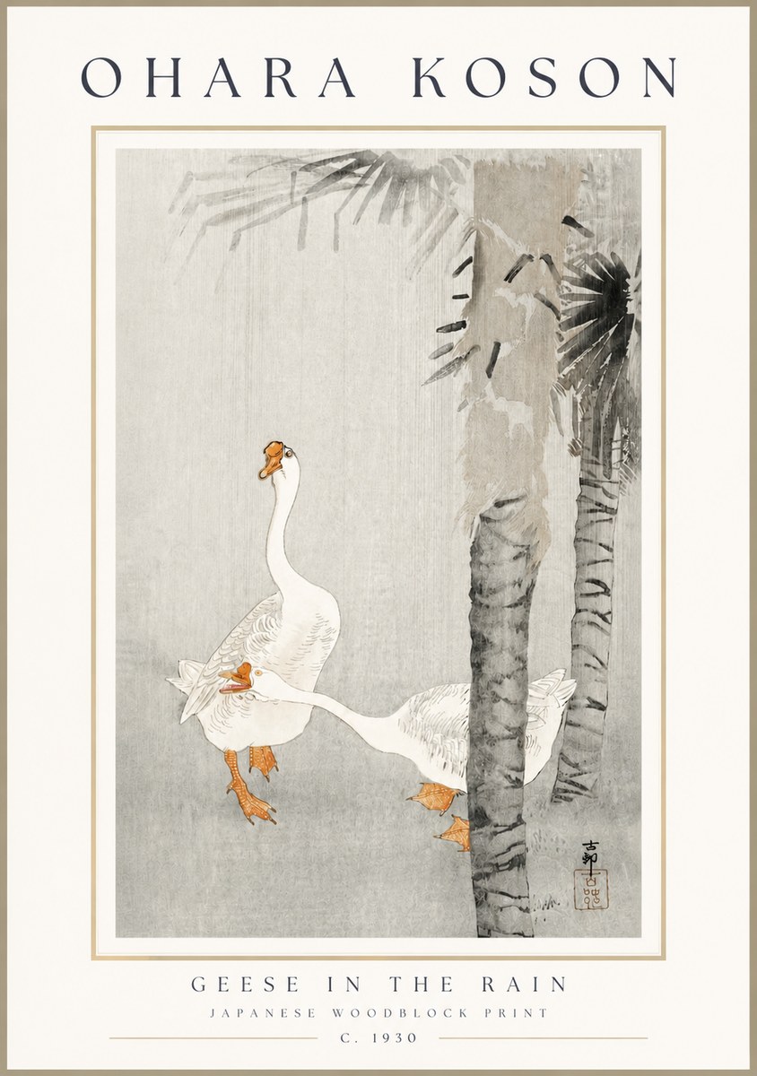 Ohara Koson Geese in the Rain No3 - Poszter