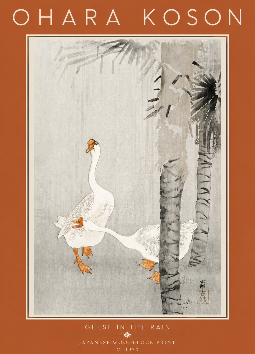Ohara Koson Geese in the Rain No5 - Poszter