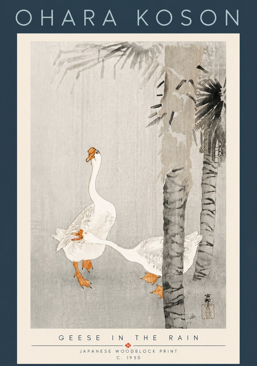 Ohara Koson Geese in the Rain No6 - Poszter