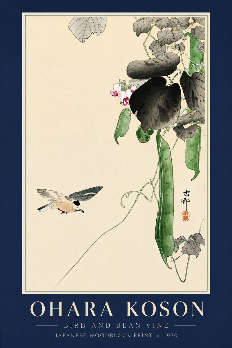 Ohara Koson Bird and Bean Vine No3 - Poszter