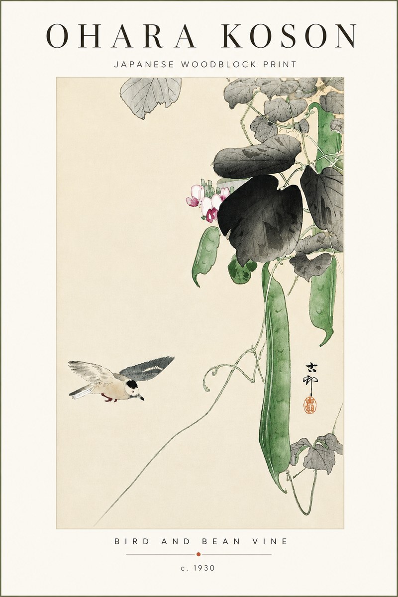 Ohara Koson Bird and Bean Vine No4 - Poszter