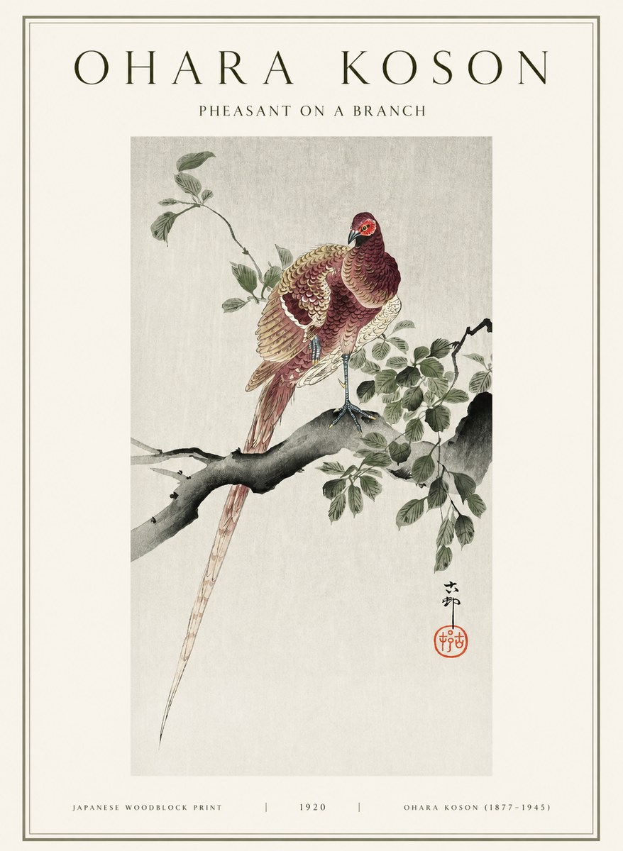 Ohara Koson Pheasant on a Branch No1 - Poszter