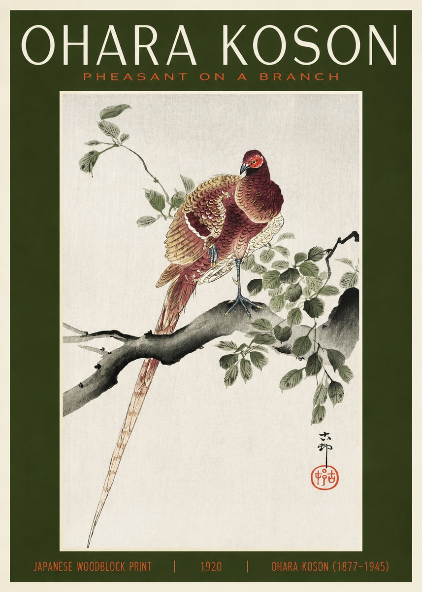 Ohara Koson Pheasant on a Branch No2 - Poszter