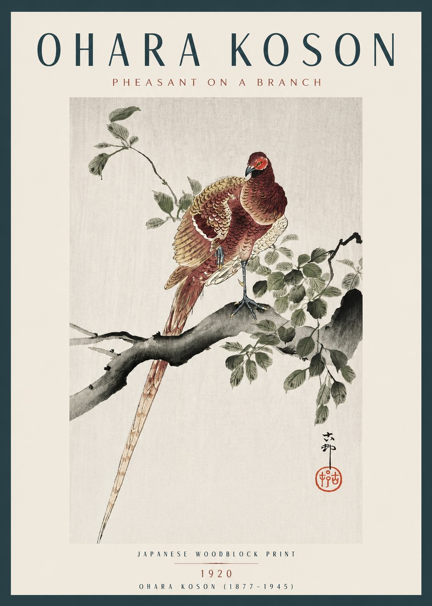 Ohara Koson Pheasant on a Branch No4 - Poszter
