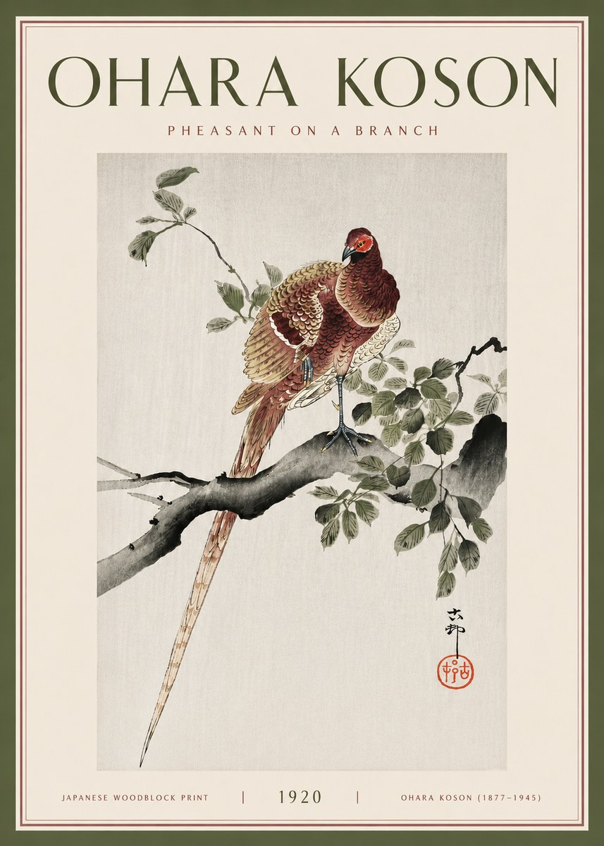 Ohara Koson Pheasant on a Branch No5 - Poszter