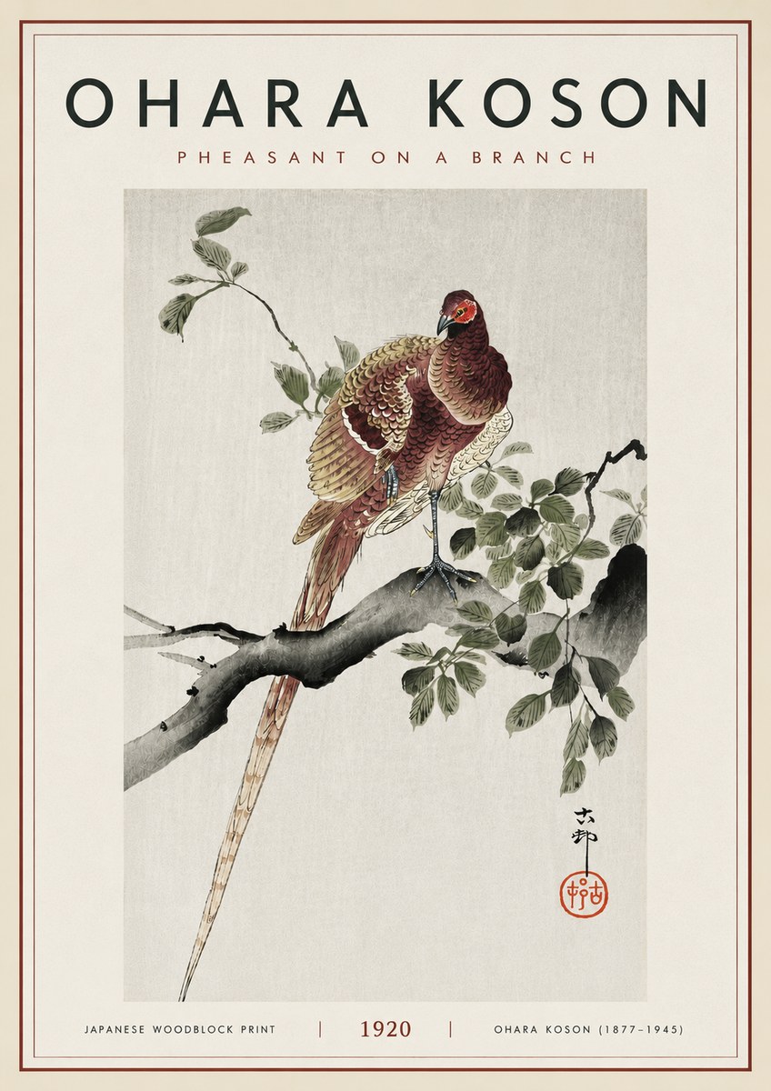 Ohara Koson Pheasant on a Branch No6 - Poszter
