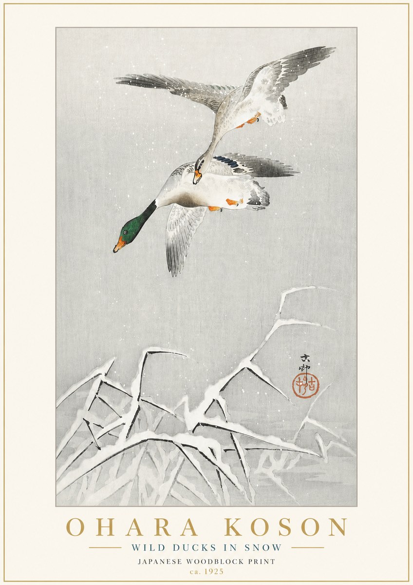 Ohara Koson Wild Ducks in Snow No3 - Poszter