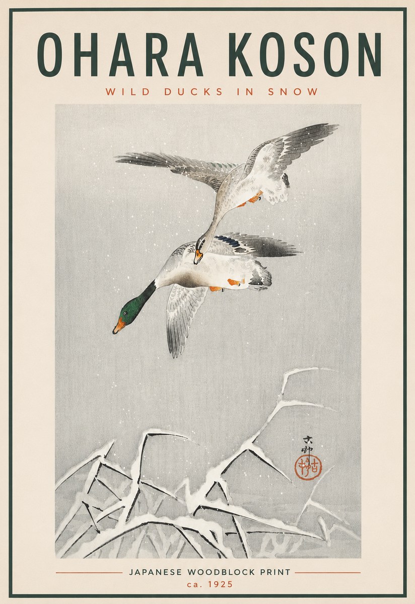 Ohara Koson Wild Ducks in Snow No4 - Poszter