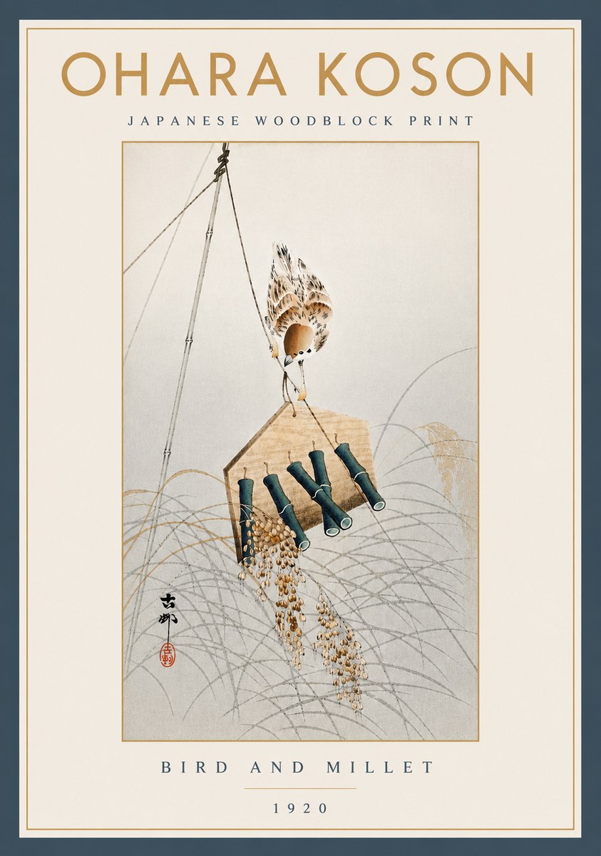 Ohara Koson Bird and Millet No5 - Poszter