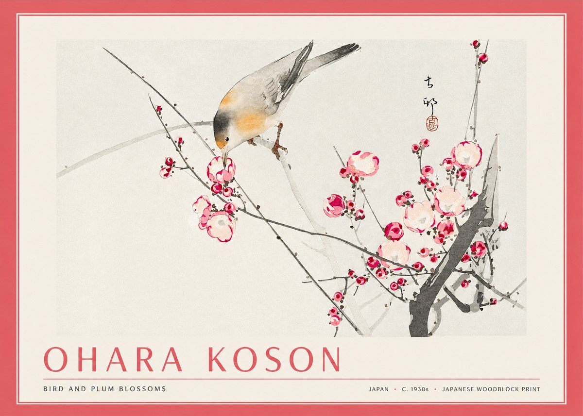 Ohara Koson Bird and Plum Blossoms No3 - Poszter