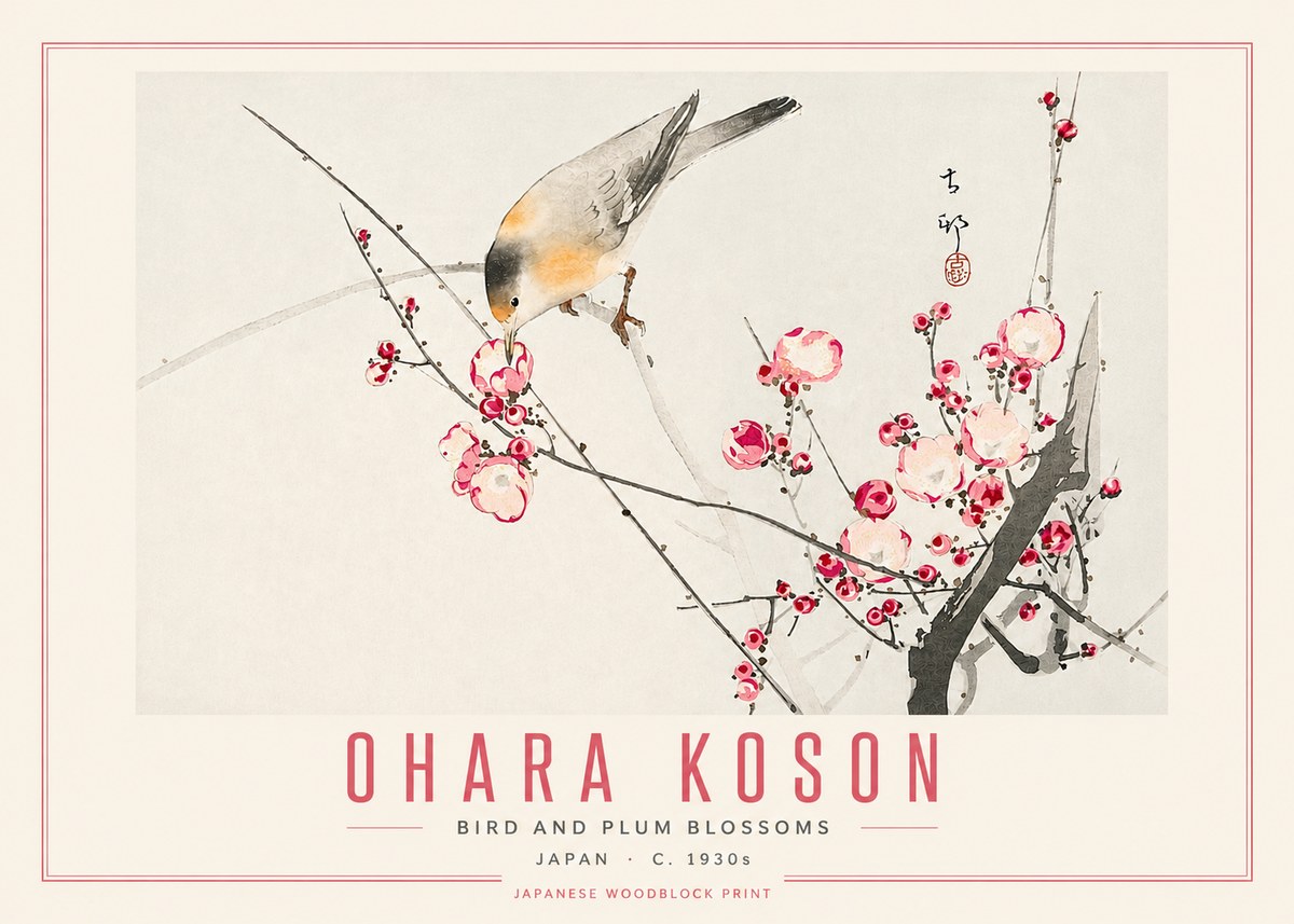 Ohara Koson Bird and Plum Blossoms No5 - Poszter