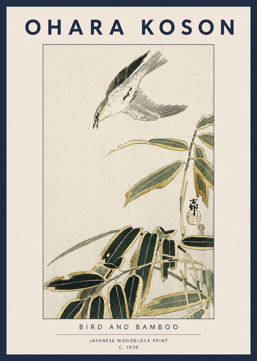 Ohara Koson Bird and Bamboo No3 - Poszter