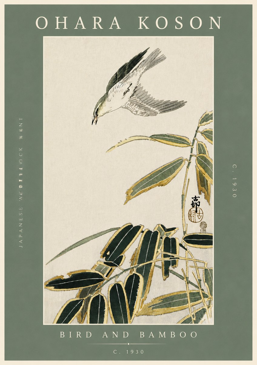 Ohara Koson Bird and Bamboo No5 - Poszter