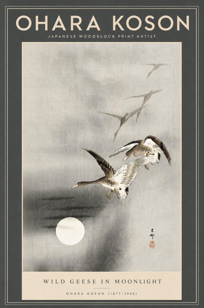 Ohara Koson Wild Geese in Moonlight II No2 - Poszter