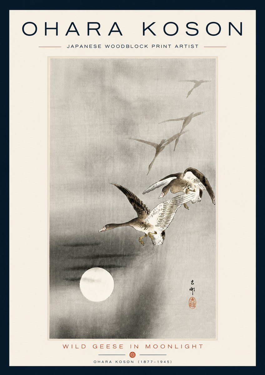 Ohara Koson Wild Geese in Moonlight II No5 - Poszter