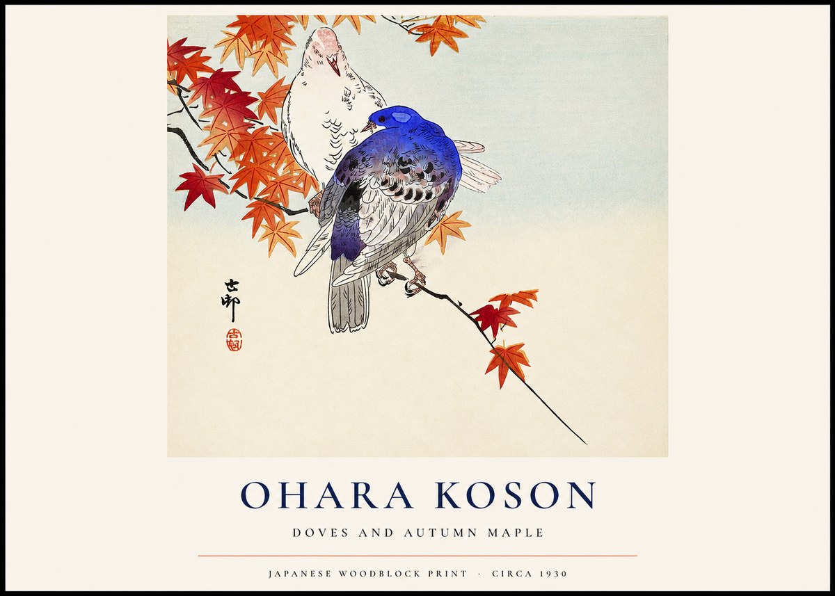 Ohara Koson Doves and Autumn Maple No1 - Poszter