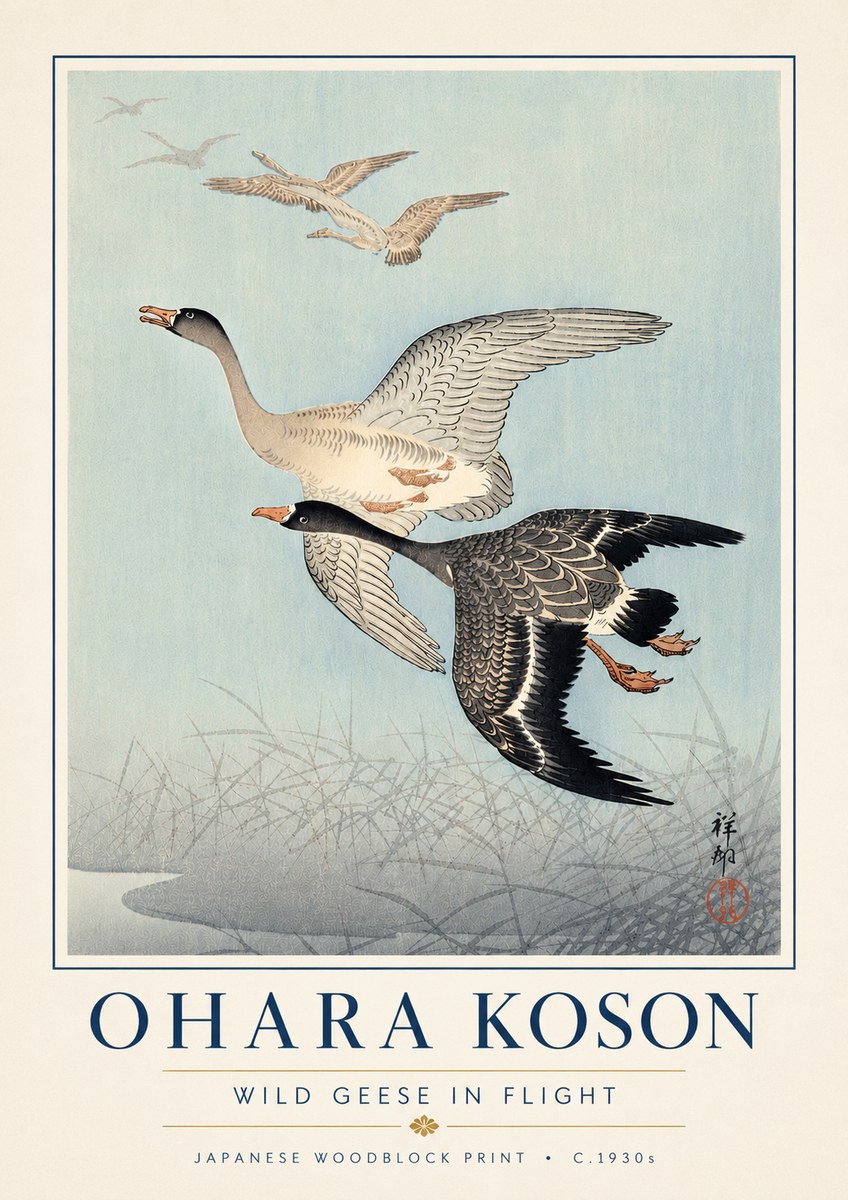 Ohara Koson Wild Geese in Flight II No6 - Poszter