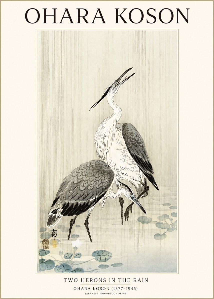 Ohara Koson Two Herons in the Rain No1 - Poszter