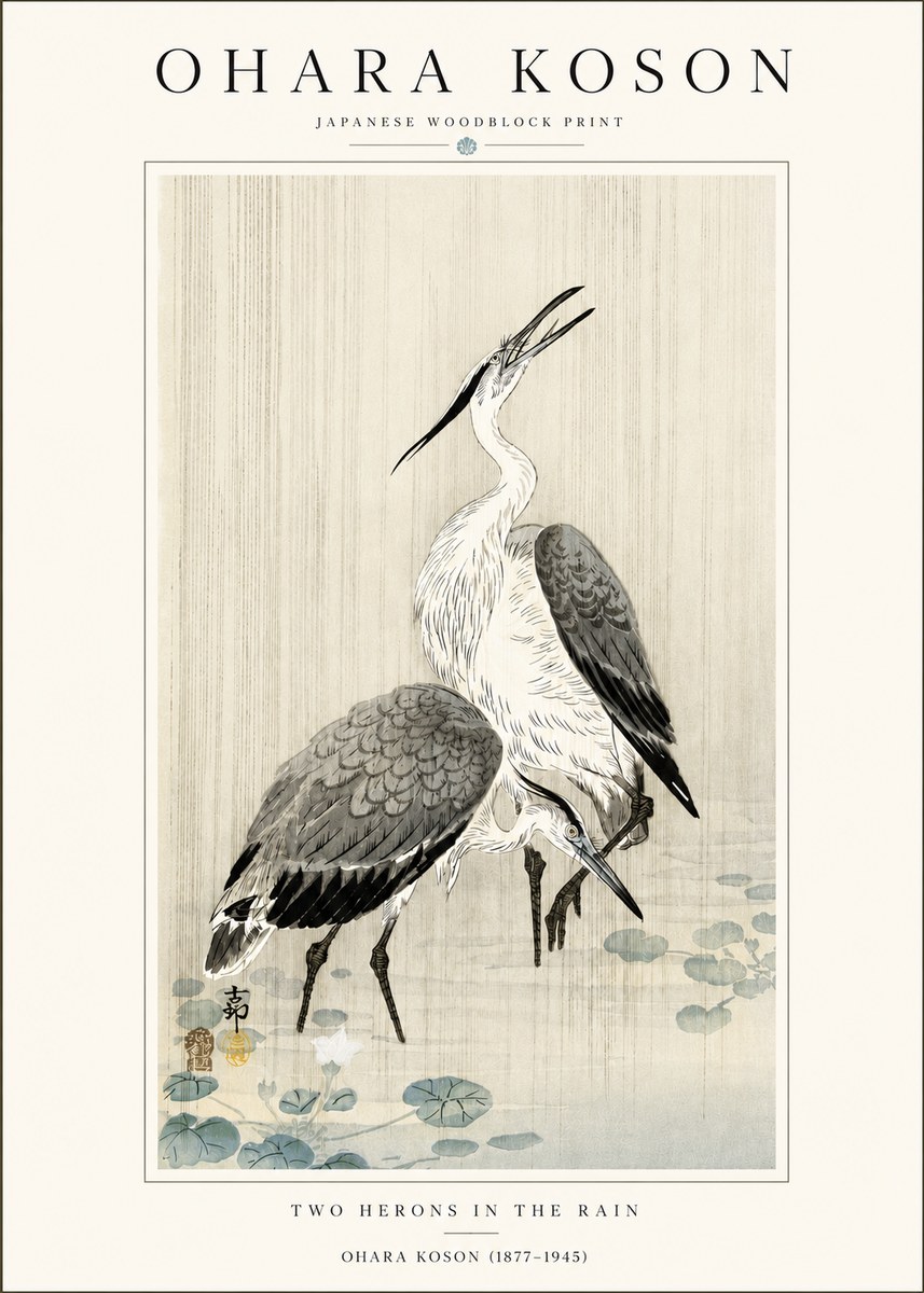 Ohara Koson Two Herons in the Rain No4 - Poszter