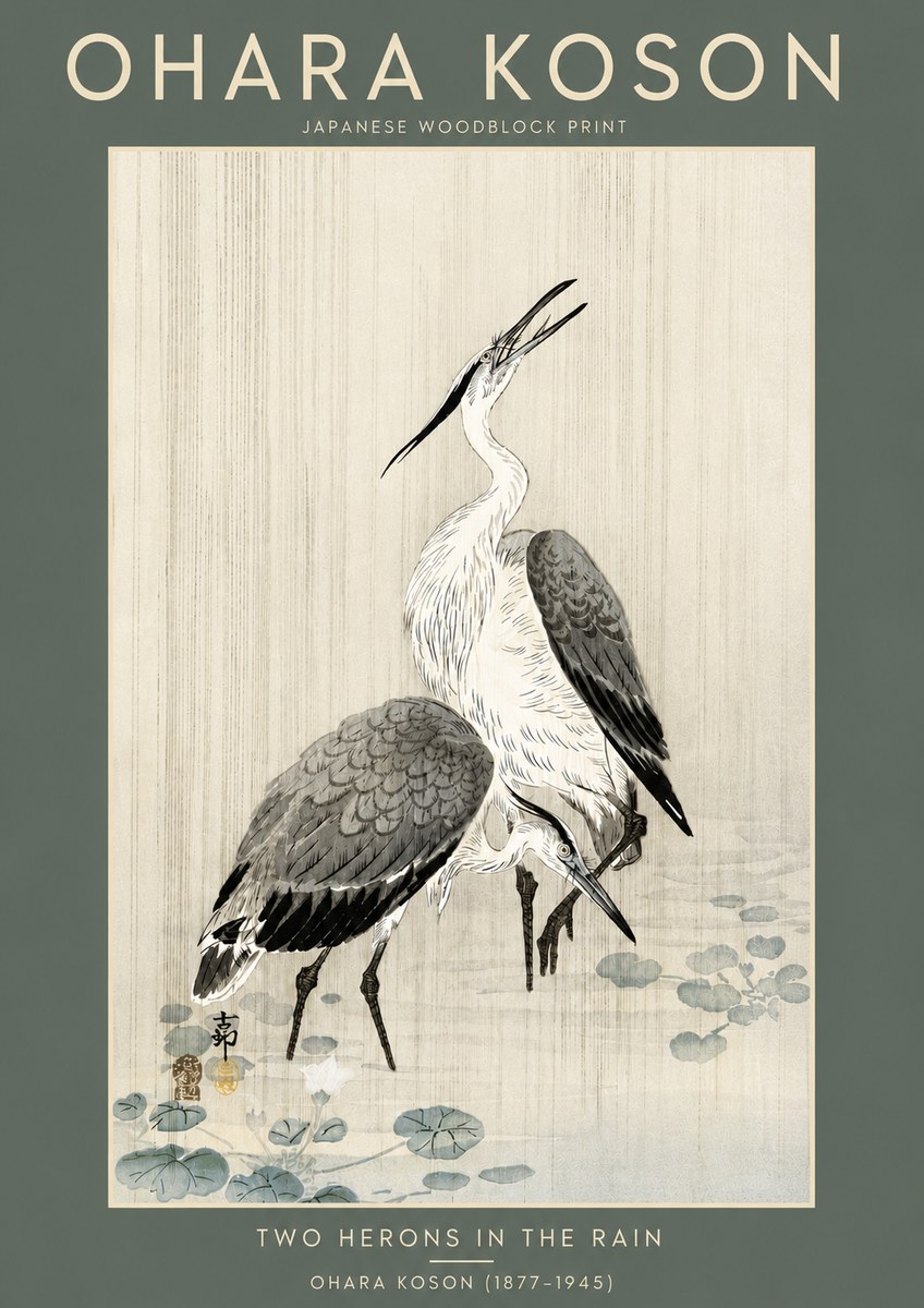 Ohara Koson Two Herons in the Rain No5 - Poszter