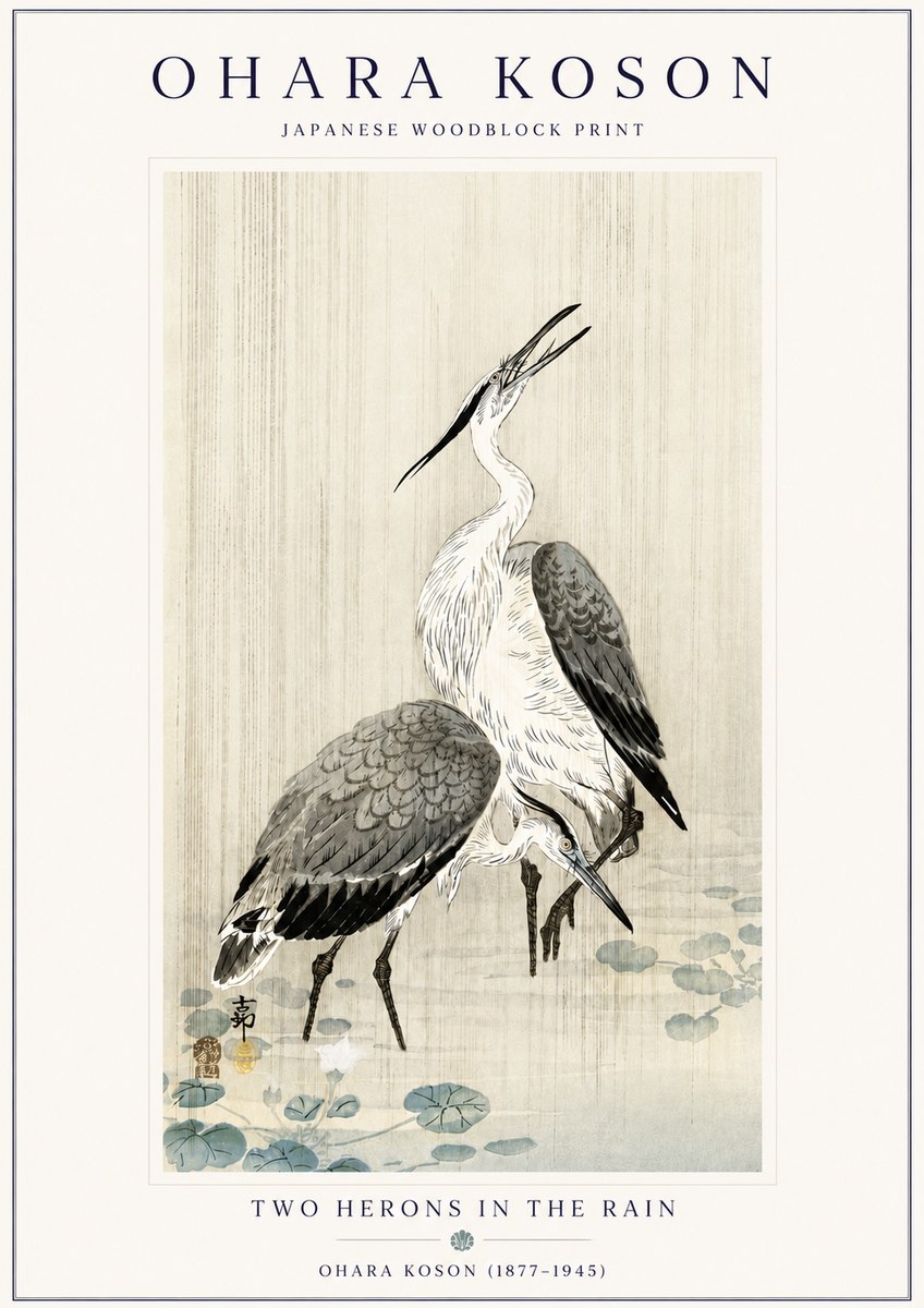 Ohara Koson Two Herons in the Rain No6 - Poszter