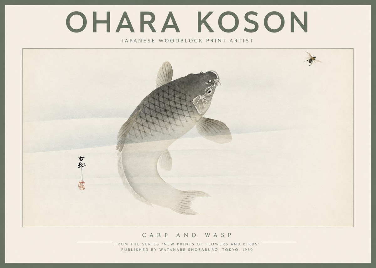 Ohara Koson Carp and Wasp No2 - Poszter