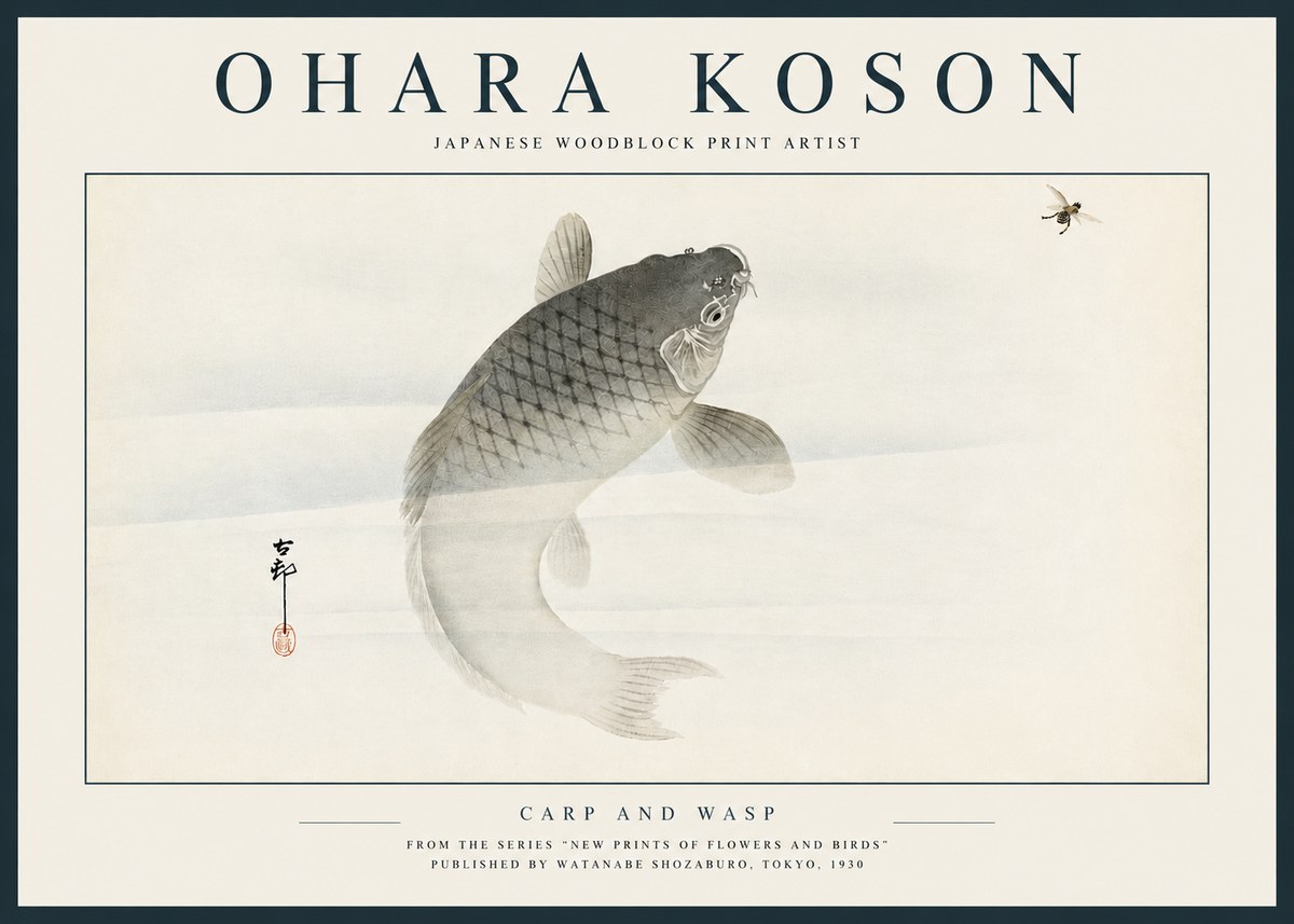 Ohara Koson Carp and Wasp No3 - Poszter