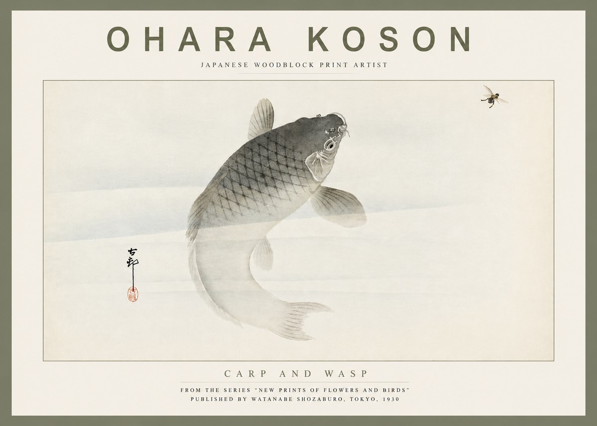 Ohara Koson Carp and Wasp No4 - Poszter