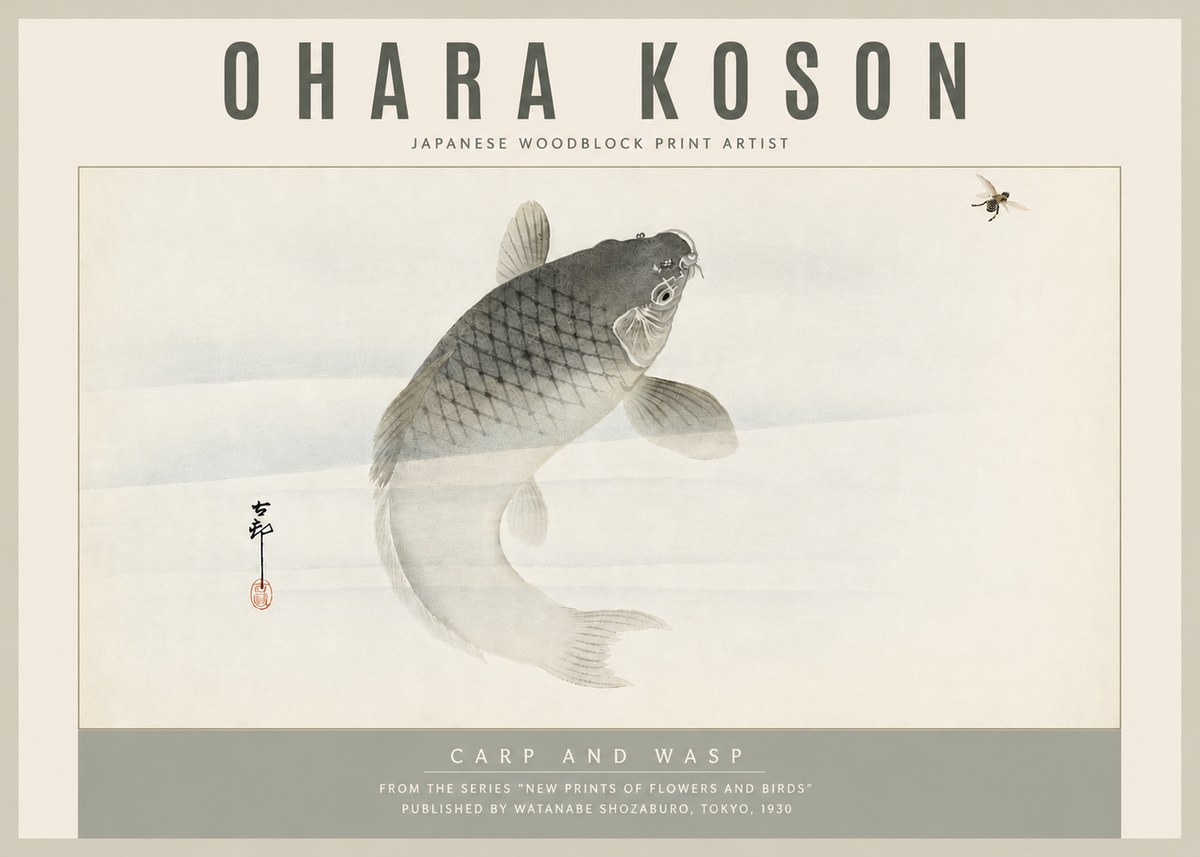 Ohara Koson Carp and Wasp No5 - Poszter