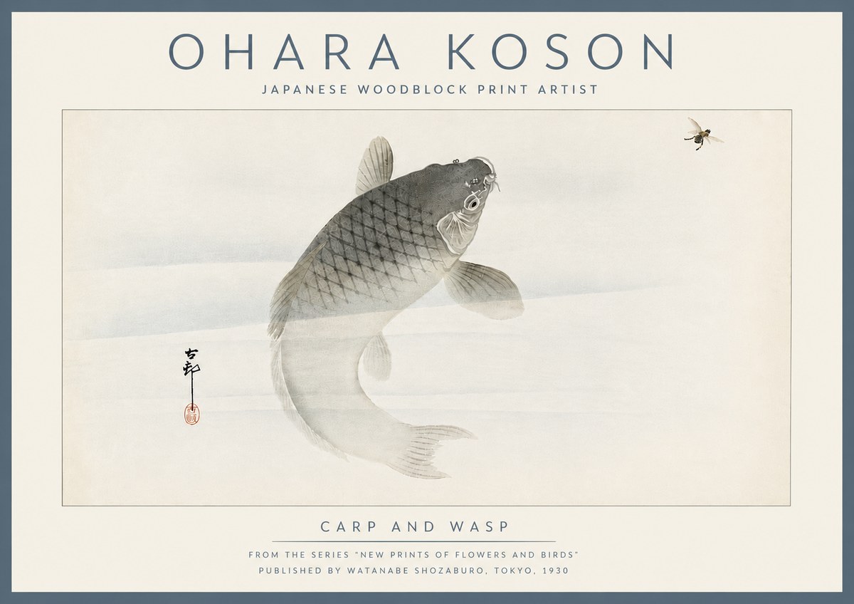 Ohara Koson Carp and Wasp No6 - Poszter