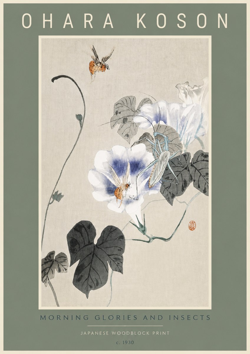 Ohara Koson Morning Glories and Insects No2 - Poszter