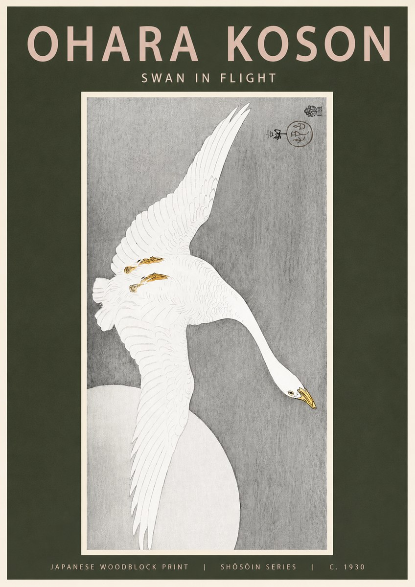 Ohara Koson Swan in Flight No2 - Poszter
