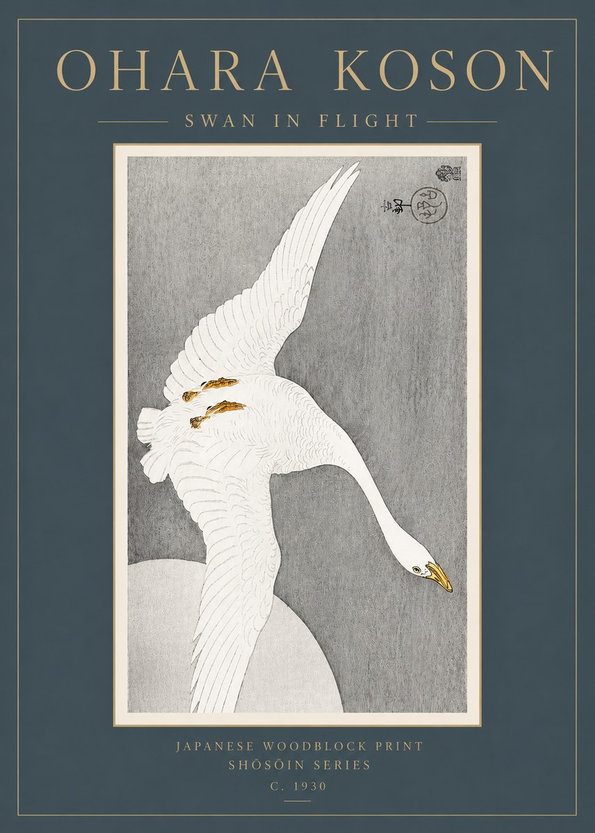 Ohara Koson Swan in Flight No3 - Poszter